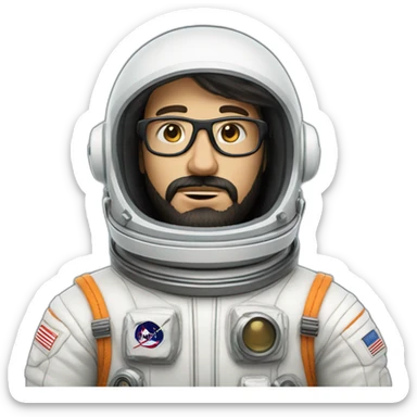 realistic caucasian astronaut with black beard and white glasses sticker