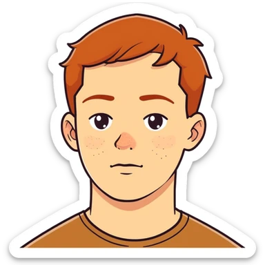 Man with freckles, light skin, short brown hair more freckles brown hair not orange hair more face freckles sticker