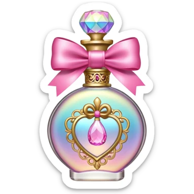 Iridescent perfume bottle with bow and ornate gold accents sticker