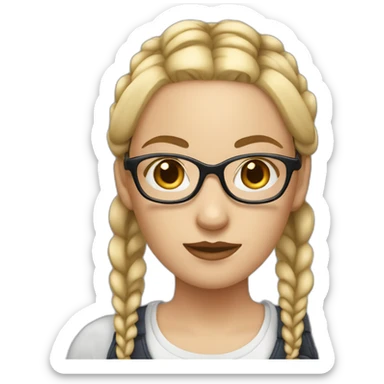 white woman with blonde pigtail braids and large dark rimmed glasses sticker