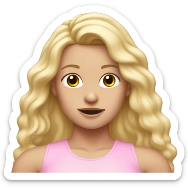 White woman, long hair, blonde hair, wavy hair, baby pink workout clothes, sweaty sticker