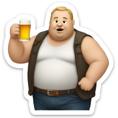 Fat man drinking beer sticker