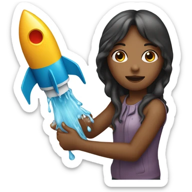 A girl holding a rocket shaped object dripping wet sticker