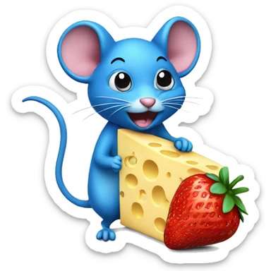 Blue Mouse with cheese and strawberry sticker