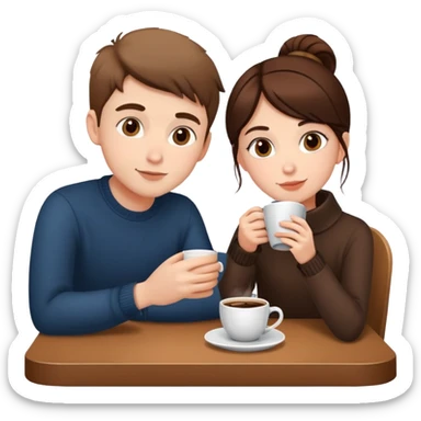 simple and clear boy and girl sitting at a table sipping coffee sticker