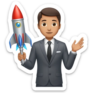 a man holding a rocket, representing launching a startup sticker