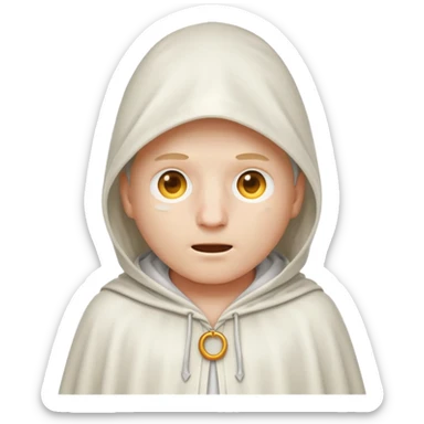 classic apple emoji guy wearing a white hooded cloak with holes to allow his eyes to see through sticker