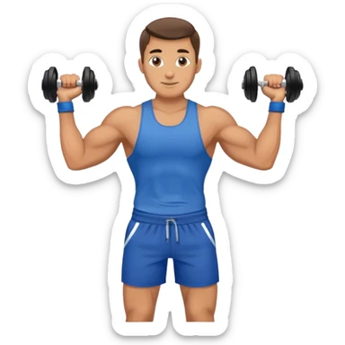 fit man with blue shorts holding kettlebell sticker
