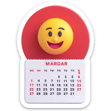 3D emoji style calendar with a red circle around a date sticker
