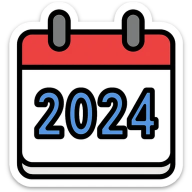 calendar icon with large prominent number 2024, minimal details, clean modern style sticker
