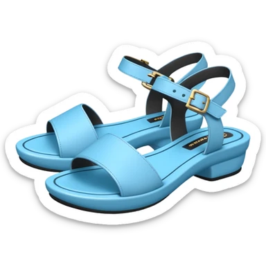 A 3D cartoon sky-blue open-toe sandal with ankle straps and smooth curved sole, isolated plain background, Memoji-style rendering. sticker