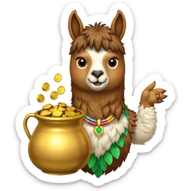 llama pot of gold sticker