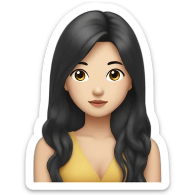 wasian girl with long black hair and eyeliner from head to chest sticker