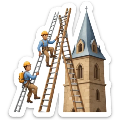 steeplejack man on a ladder beside a spire sticker