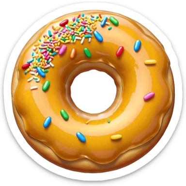 hyper realistic high-resolution donut emoji with a visible bite taken out, featuring a gold medal and sparkles to show reward, colorful, expressive, modern minimal style sticker