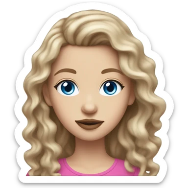 White girl with long, brown, wavy hair and blue eyes and pink lips  sticker