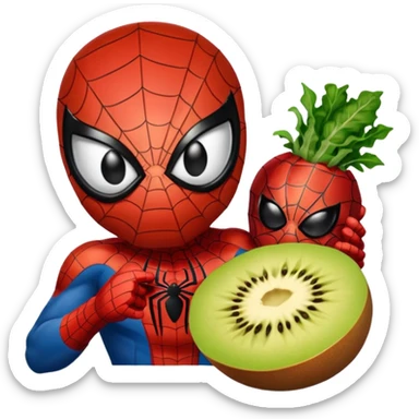 emoji de spiderman comiendo frutas y verduras sticker