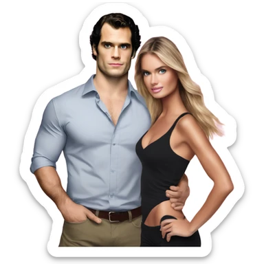 realistic photo of Henry Cavill close under a beautiful  victoria secret model  sticker