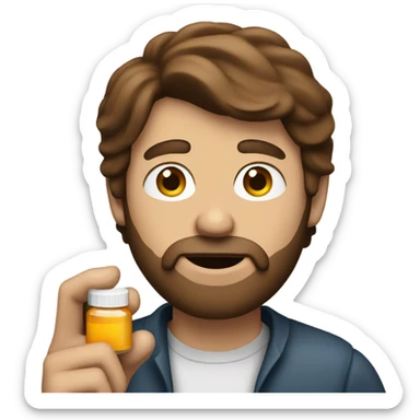 Brown hair guy with beard taking a pill sticker