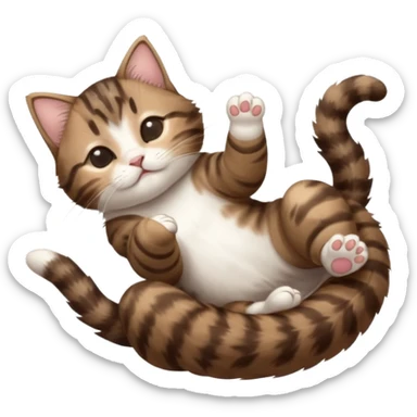 dark brown tabby and white kitten with his eyes closed whilst in funny positions stretched out and  upside down sticker