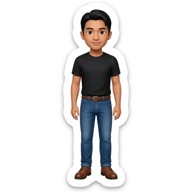 Filipino man black tshirt and denim blue pants and brown shoes  sticker