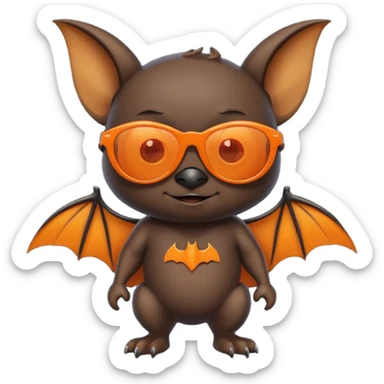 cute black bat with orange sunglasses, full body sticker