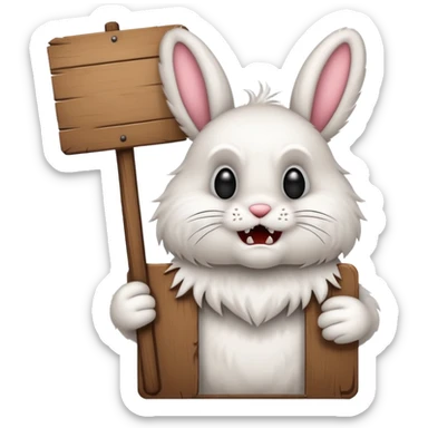 Rabid snarling bunny holding large blank sign sticker