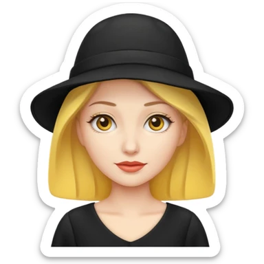 black dressed white women with yellow hat sticker