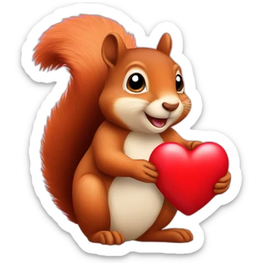 a squirrel in love with a heart sticker