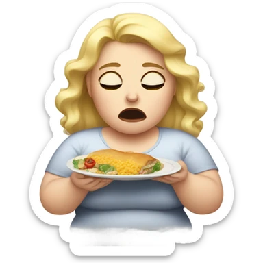overweight blondie woman crying plate food sticker