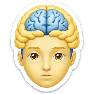 Adult person face emoji with a blue brain for hair and yellow skin sticker