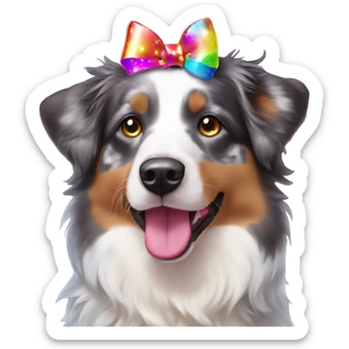 Lisa frank glitter Australian shepherd with bows on head sticker