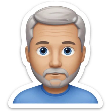 A middle-aged man with a medium slightly gray beard, short hair cut to the scalp on the sides and combed back on top, blue eyes sticker