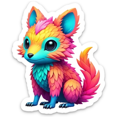 Tropical futuristic lush warm-colored modern neon-colored cyber-Fakémon-Trico-creature sticker