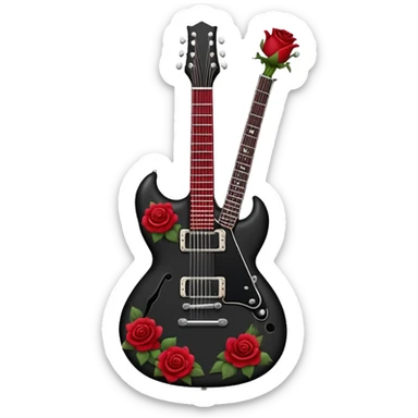 black and maroon guitar with roses sticker