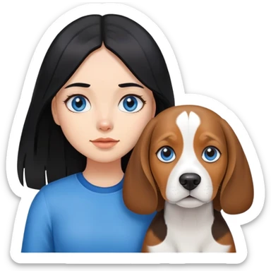 black hair girl with long hair blue eye beagle dog sticker