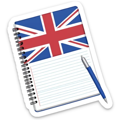 open notebook with UK flag on the page sticker
