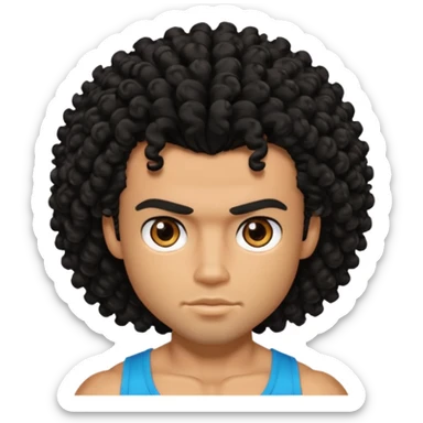 a pretty bratz guy with curly black hair with big muscles and shaggy hair  sticker