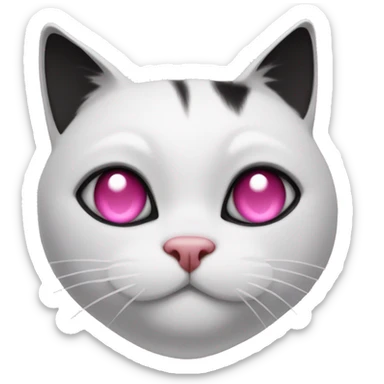 White and black cat with a pink nose and with clipped eat sticker