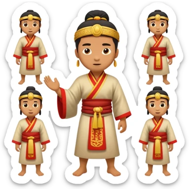 create an emoji set of a cartoonish full body character from china from 2000 BC doing 16 verbs or emotions sticker