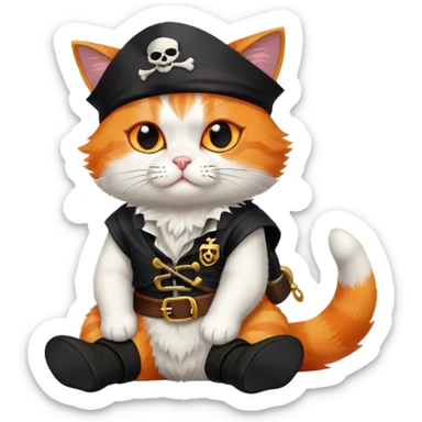 pirate cat full body sitting with one eye patch sticker