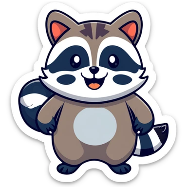 raccoon laughing hard and waving sticker