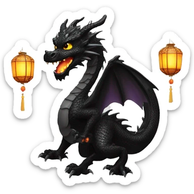 Black Dragon with lanterns on its tail sticker