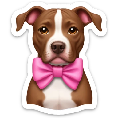 brown pit bull with a pink bow on its neck sticker