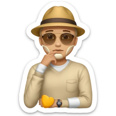 light skin man pensative, con la mano en el menton full body sticker