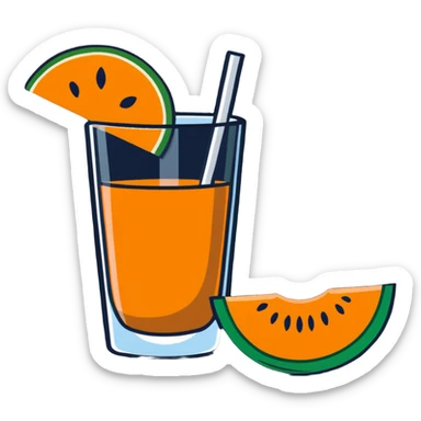 traditional carajillo coffee drink in a glass with a slice of cantaloupe melon beside it sticker