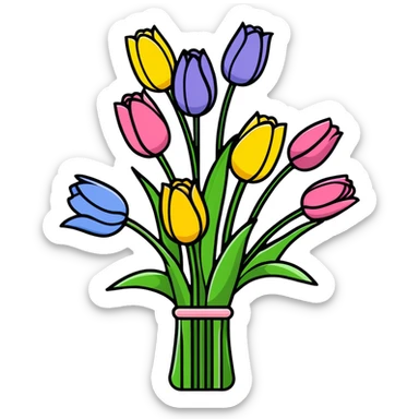 spring flower bouquet with colorful tulips and roses sticker