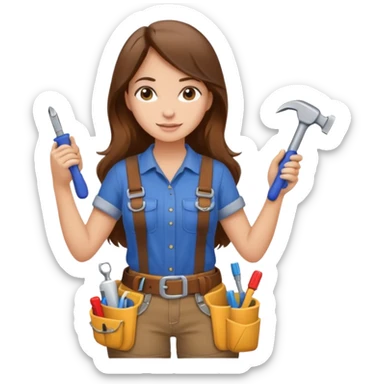 beautiful girl with long brown hair constructing new bathroom sticker