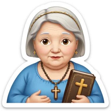 And old chubby lady with a bible and a cross necklace  sticker