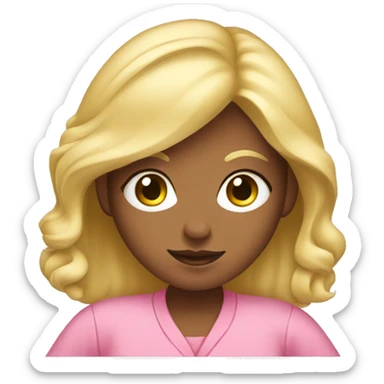 Blonde girl in pink pajamas working on a mac laptop sticker